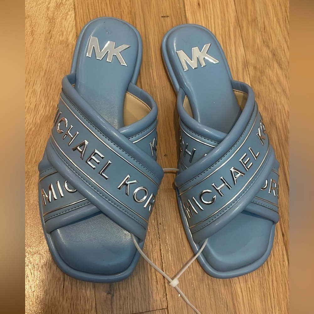 Michael Kors Gideon Embellished Faux Leather Slide Sandal - Chambray
 US 6